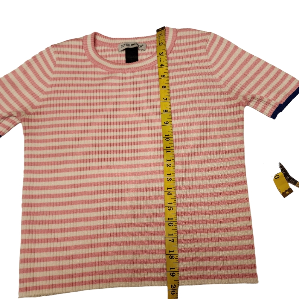 Cotton Emporium Pink and White Stripe Short Sleeve Sweater Size M - Picture 7 of 10